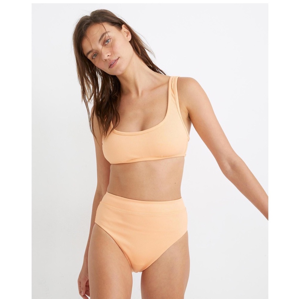 NWT  Madewell Second Wave Ribbed Pullover Bikini Top ripened melon XXL